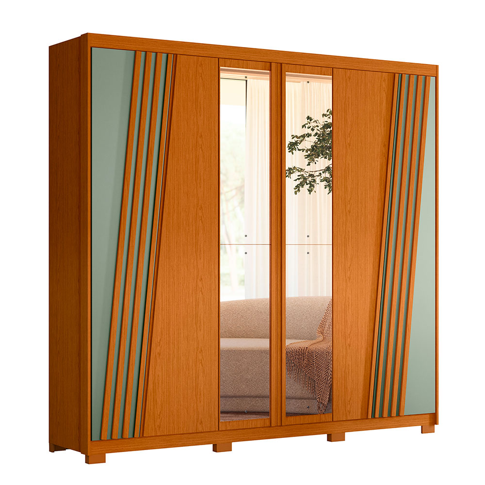 Guarda-Roupa Casal com Espelho Ouro Verde 6 Portas 4 Gavetas Cinamomo e Sálvia