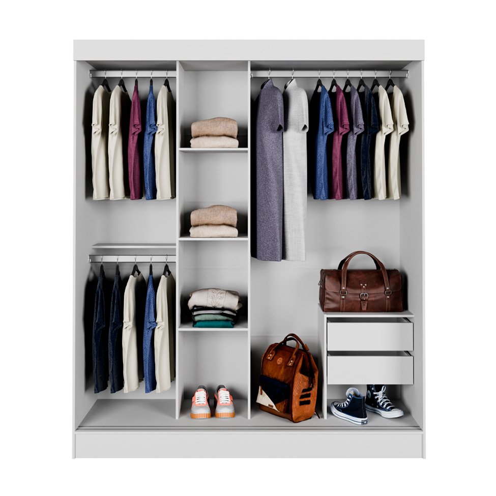 Guarda-Roupa Casal com Espelho Paris 3 PT 2 GV Branco