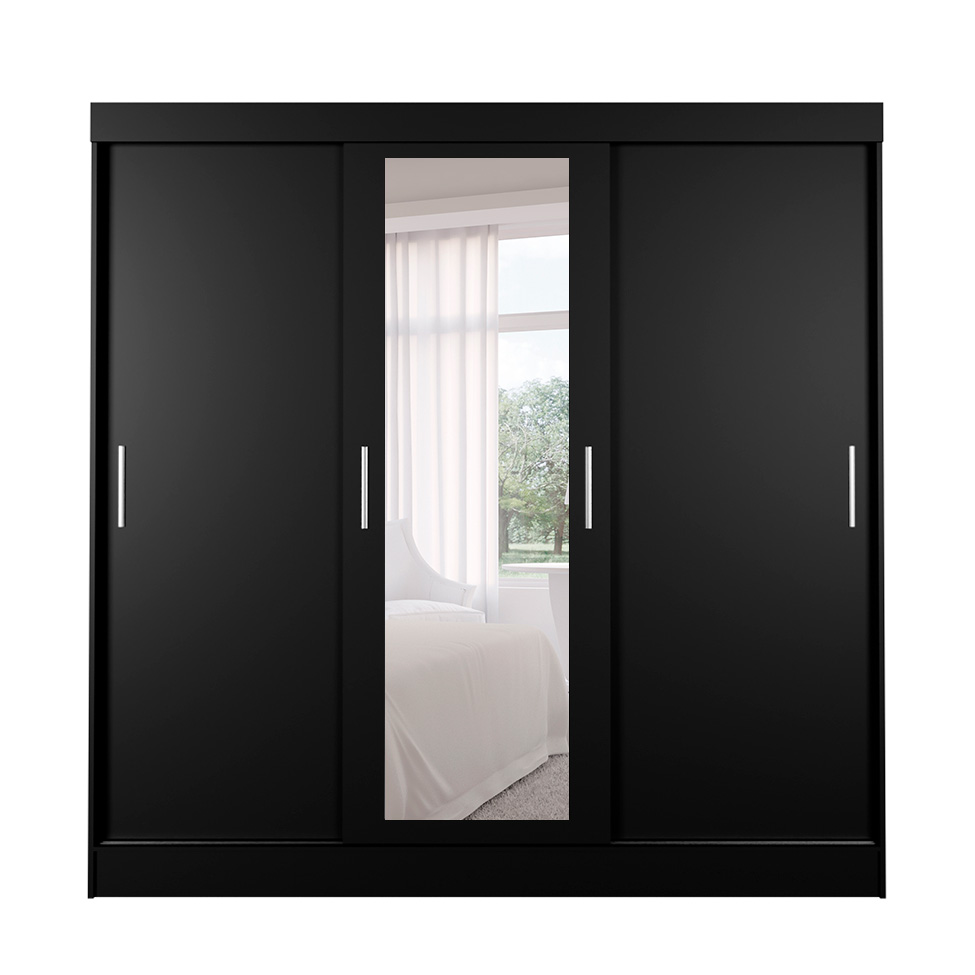 Guarda-Roupa Casal com Espelho Paris 3 PT 2 GV Preto