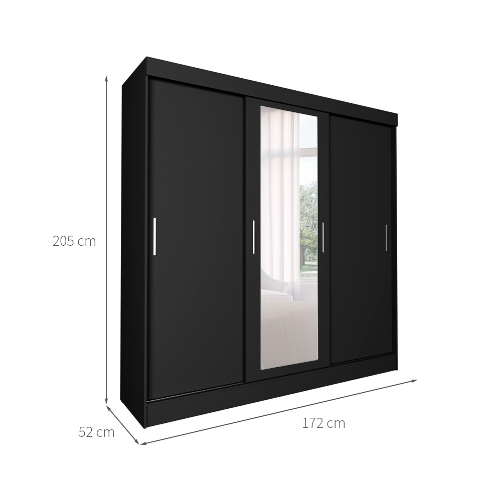 Guarda-Roupa Casal com Espelho Paris 3 PT 2 GV Preto