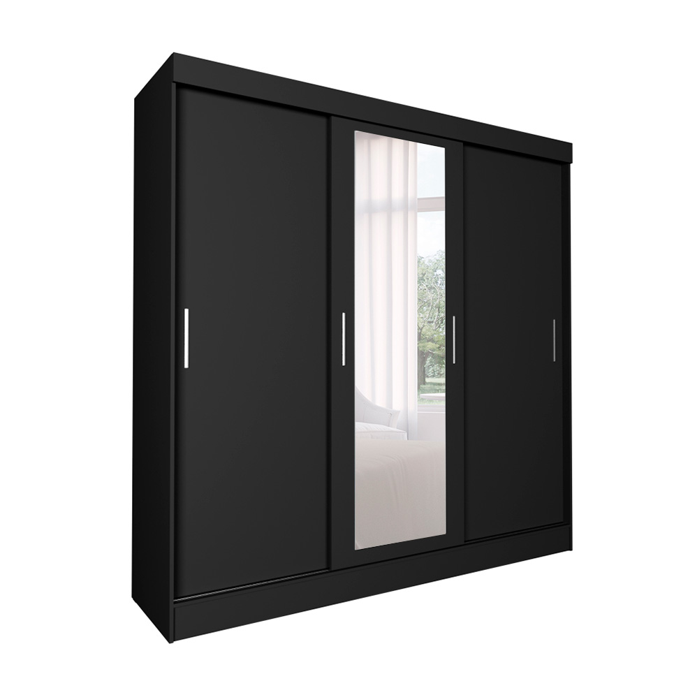 Guarda-Roupa Casal com Espelho Paris 3 PT 2 GV Preto