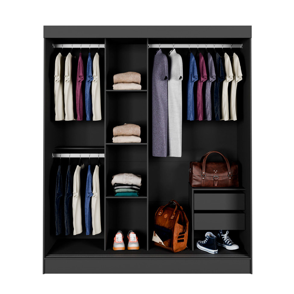 Guarda-Roupa Casal com Espelho Paris 3 PT 2 GV Preto