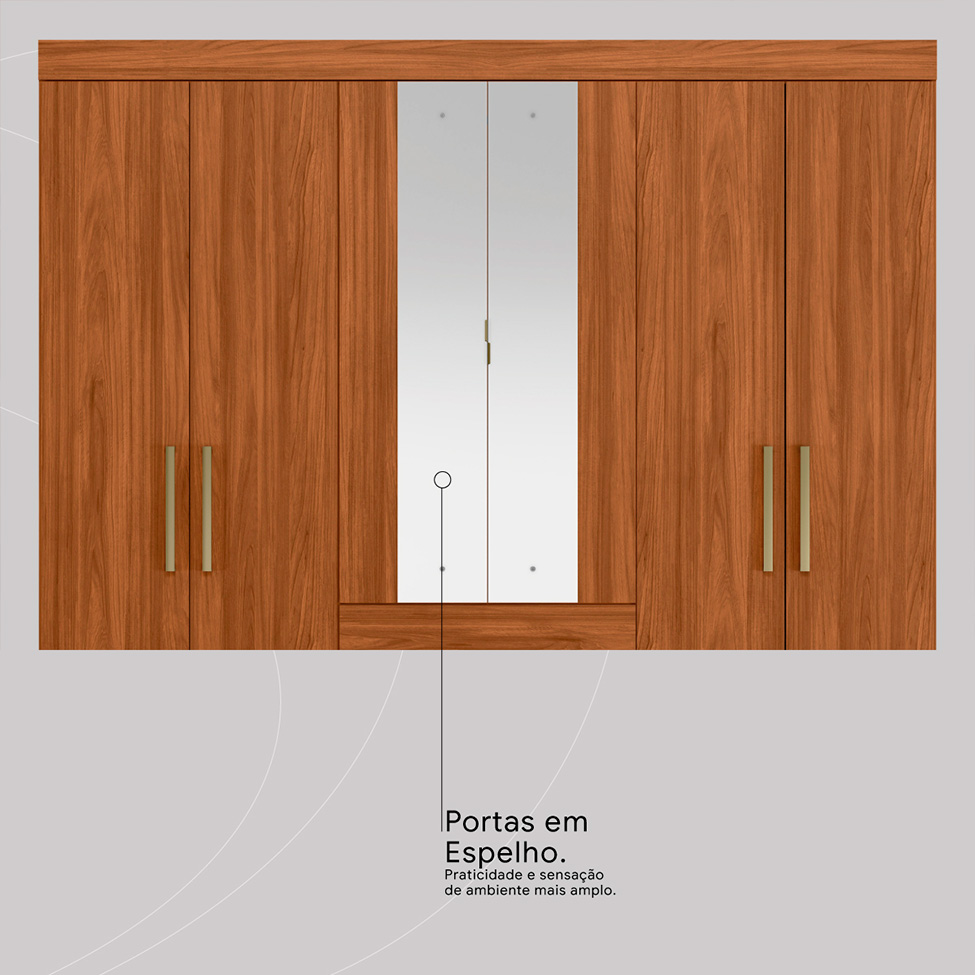 Guarda-Roupa Casal com Espelho Peri 6 Portas 4 Gavetas Nogueira