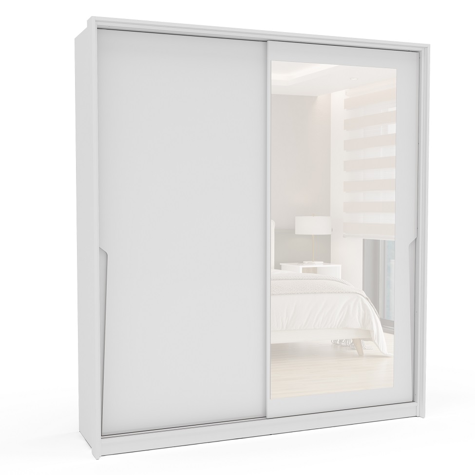 Guarda-Roupa Casal com Espelho Porto 2 Portas 2 Gavetas Branco