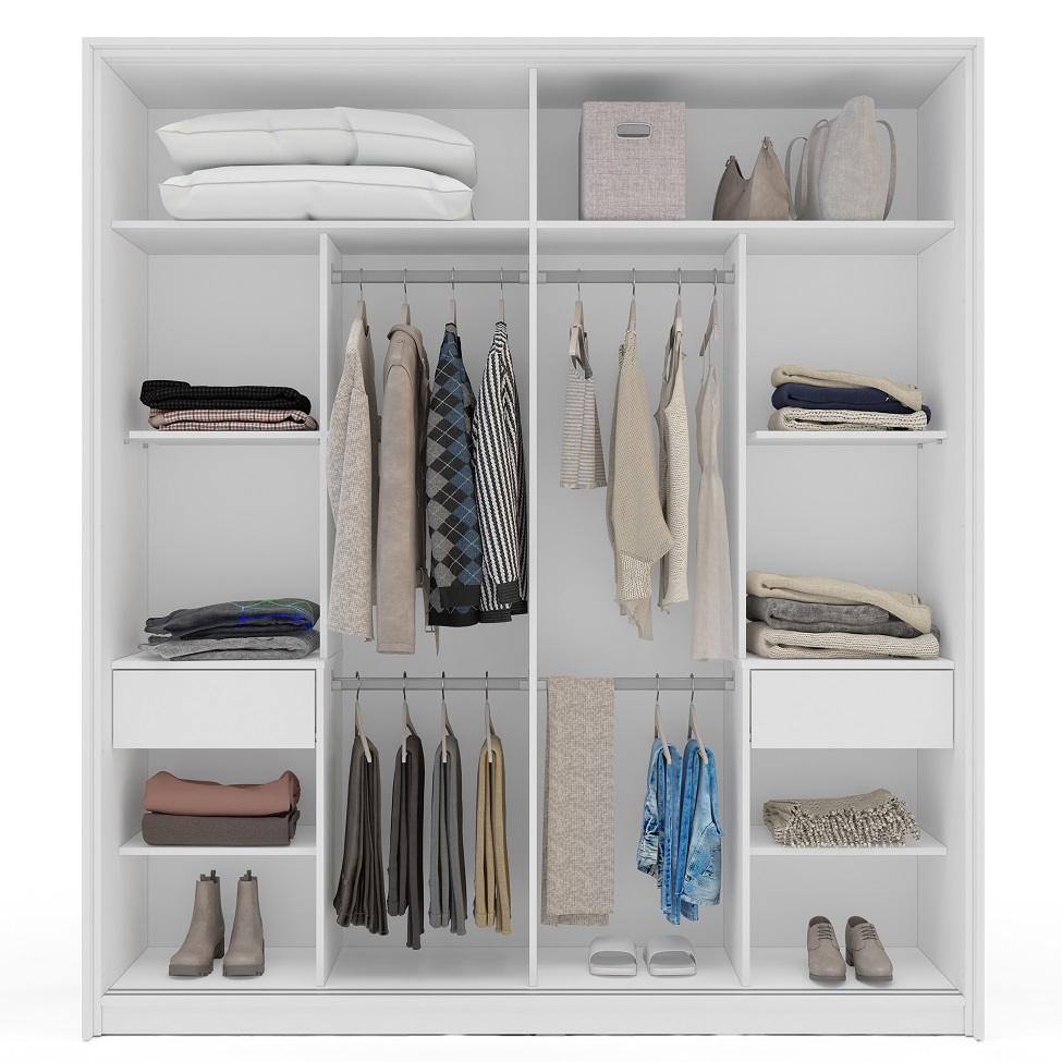 Guarda-Roupa Casal com Espelho Porto 2 Portas 2 Gavetas Branco e Azul