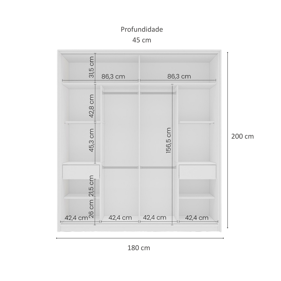 Guarda-Roupa Casal com Espelho Porto 2 Portas 2 Gavetas Branco e Azul