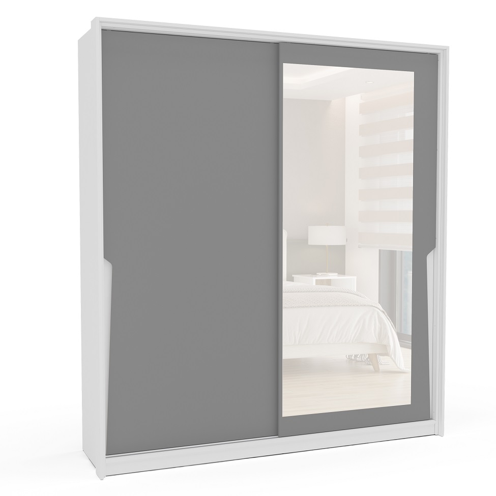 Guarda-Roupa Casal com Espelho Porto 2 Portas 2 Gavetas Branco e Cinza