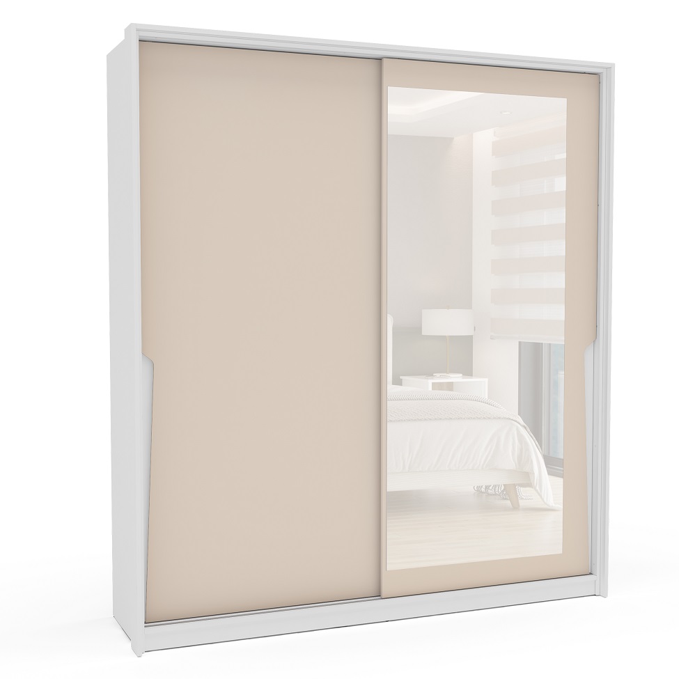 Guarda-Roupa Casal com Espelho Porto 2 Portas 2 Gavetas Branco e Creme