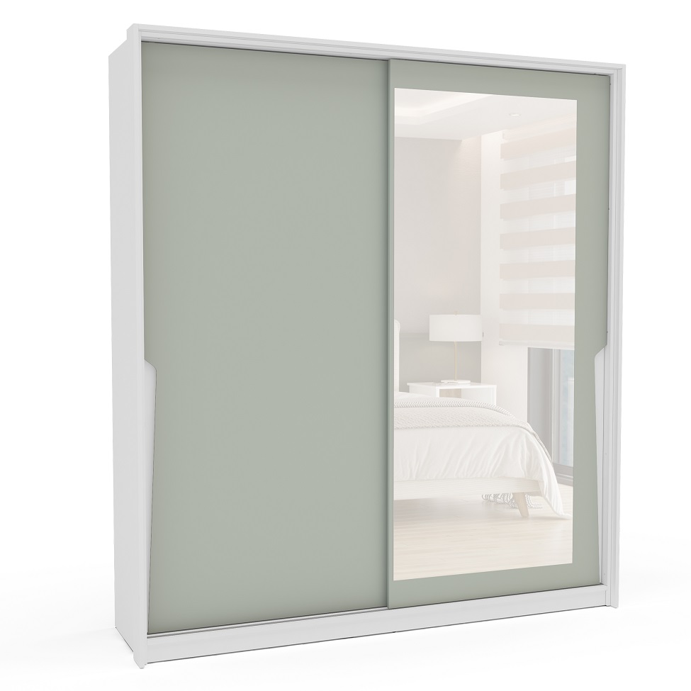 Guarda-Roupa Casal com Espelho Porto 2 Portas 2 Gavetas Branco e Verde