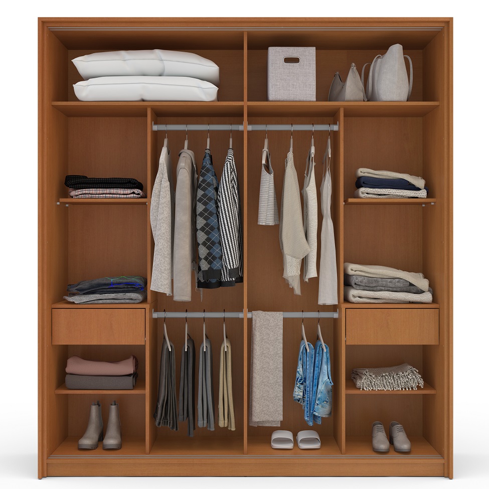 Guarda-Roupa Casal com Espelho Porto 2 Portas 2 Gavetas Freijó e Creme
