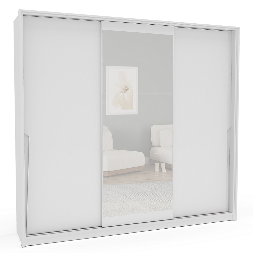 Guarda-Roupa Casal com Espelho Porto 3 Portas 4 Gavetas Branco