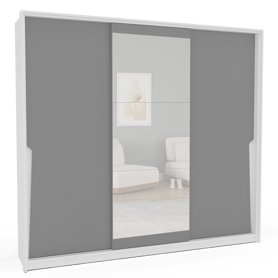 Guarda-Roupa Casal com Espelho Porto 3 Portas 4 Gavetas Branco e Cinza