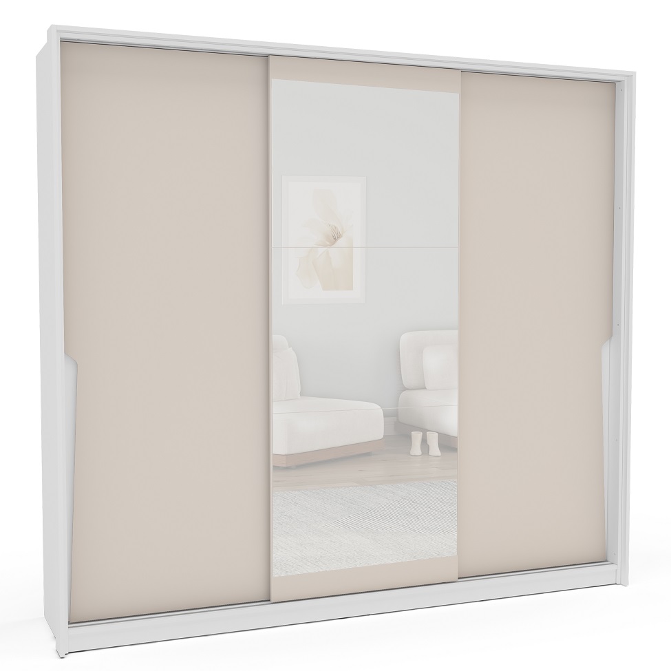 Guarda-Roupa Casal com Espelho Porto 3 Portas 4 Gavetas Branco e Creme