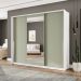 Guarda-Roupa Casal com Espelho Porto 3 Portas 4 Gavetas Branco e Verde