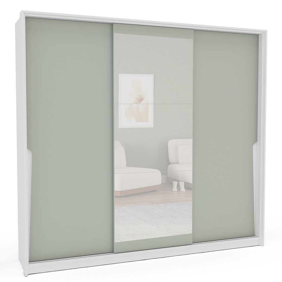 Guarda-Roupa Casal com Espelho Porto 3 Portas 4 Gavetas Branco e Verde