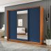 Guarda-Roupa Casal com Espelho Porto 3 Portas 4 Gavetas Freijó e Azul