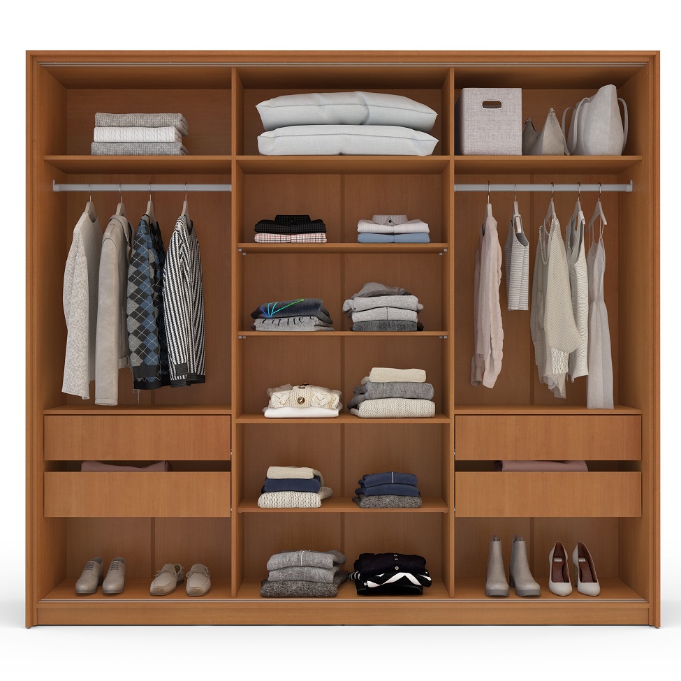 Guarda-Roupa Casal com Espelho Porto 3 Portas 4 Gavetas Freijó e Branco