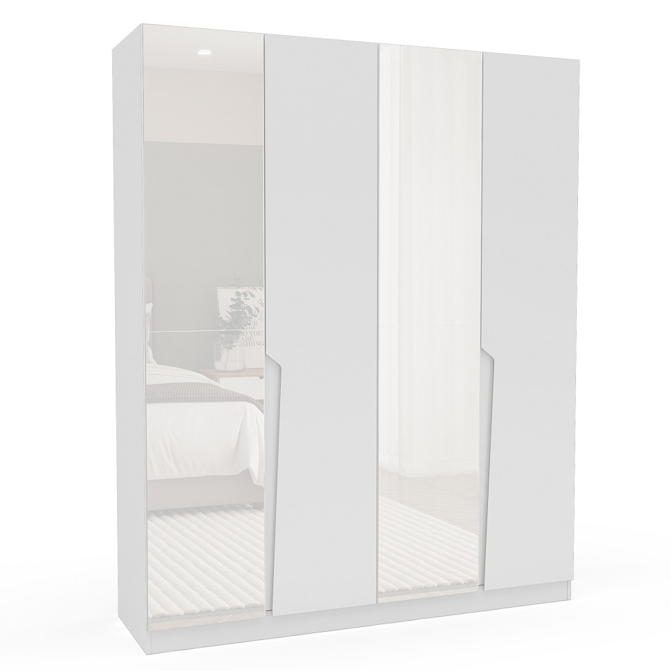 Guarda-Roupa Casal com Espelho Porto 4 Portas 4 Gavetas Branco