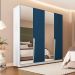 Guarda-Roupa Casal com Espelho Porto 4 Portas 4 Gavetas Branco e Azul