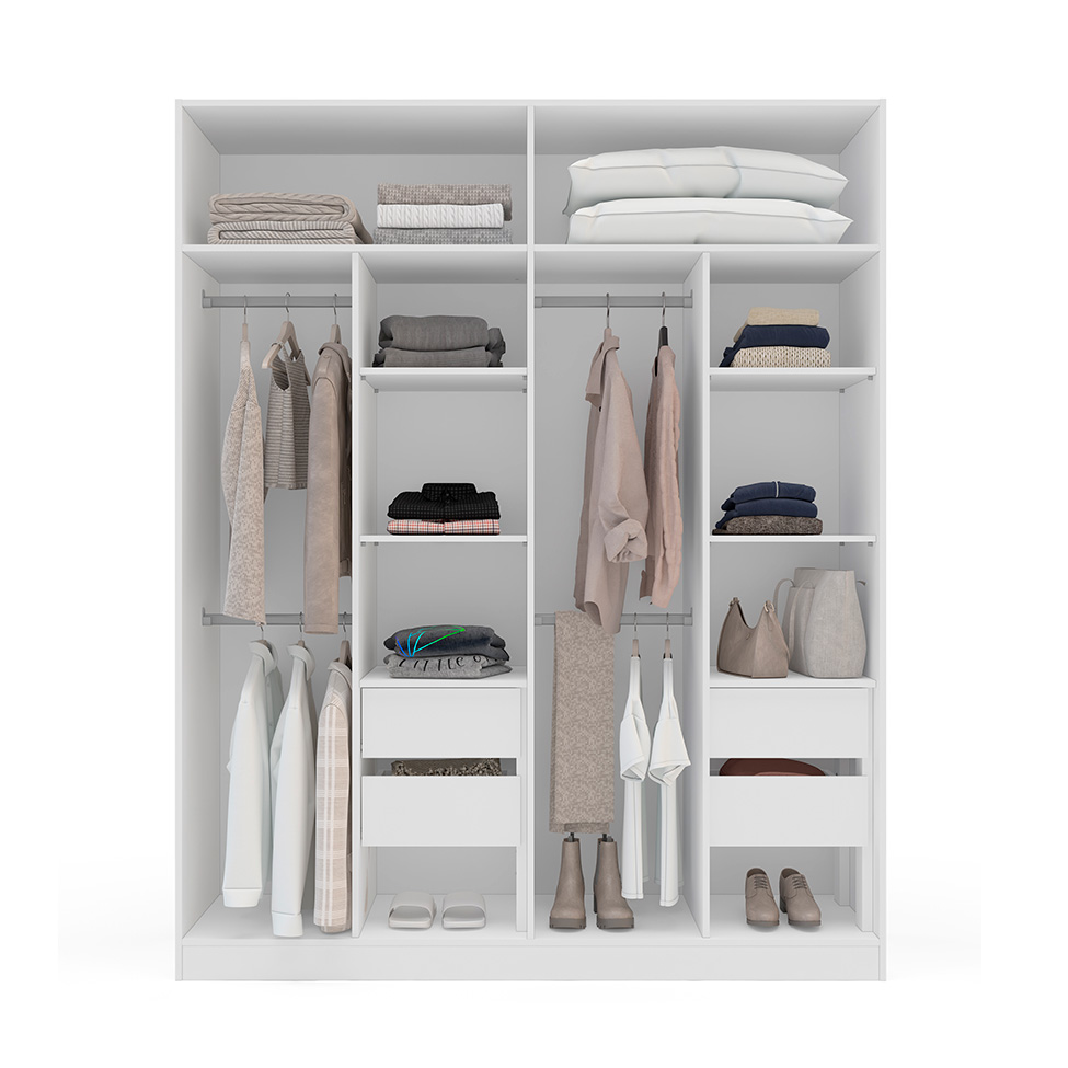Guarda-Roupa Casal com Espelho Porto 4 Portas 4 Gavetas Branco e Azul
