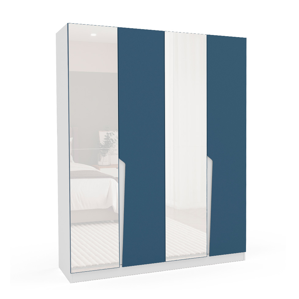 Guarda-Roupa Casal com Espelho Porto 4 Portas 4 Gavetas Branco e Azul