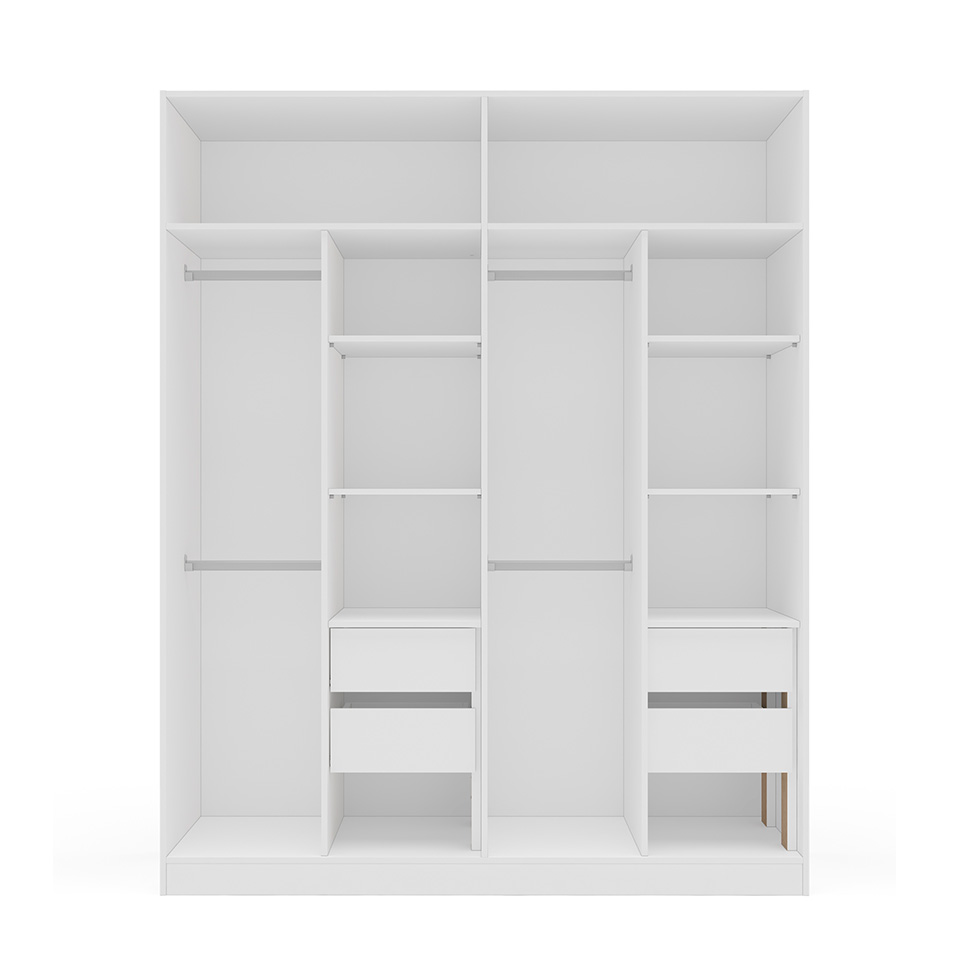 Guarda-Roupa Casal com Espelho Porto 4 Portas 4 Gavetas Branco e Azul