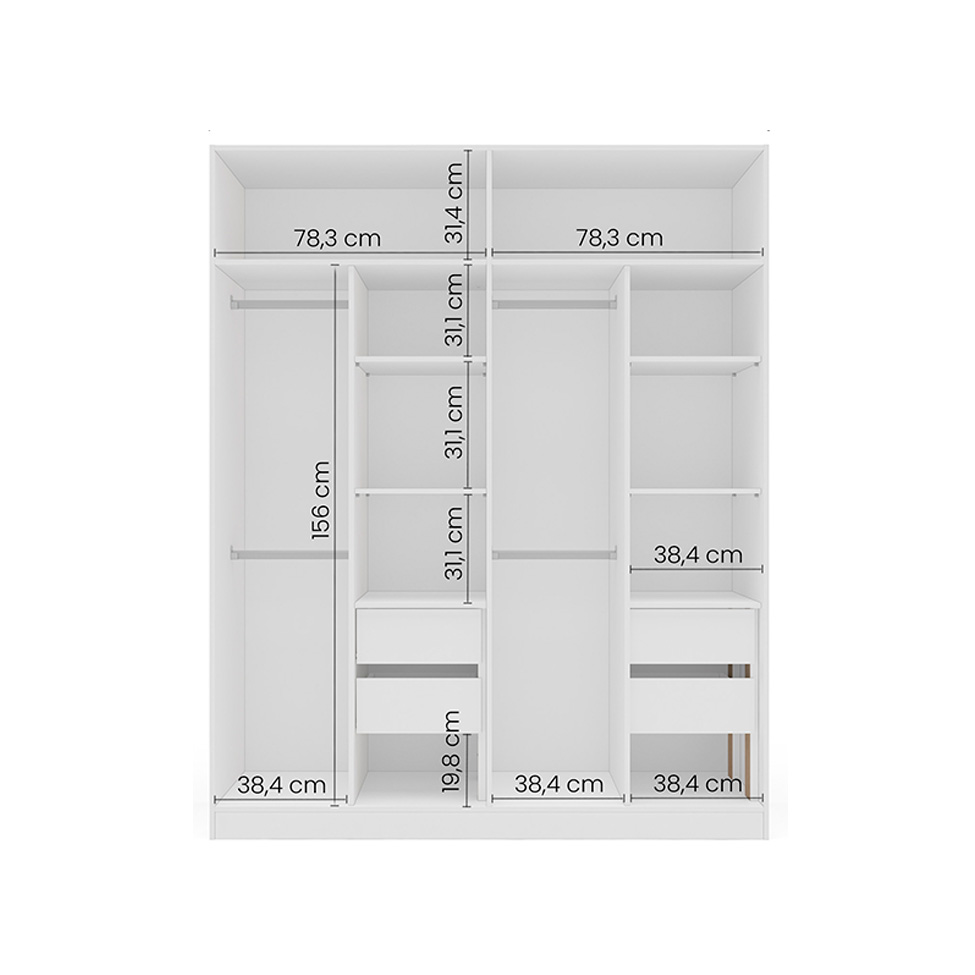 Guarda-Roupa Casal com Espelho Porto 4 Portas 4 Gavetas Branco e Azul