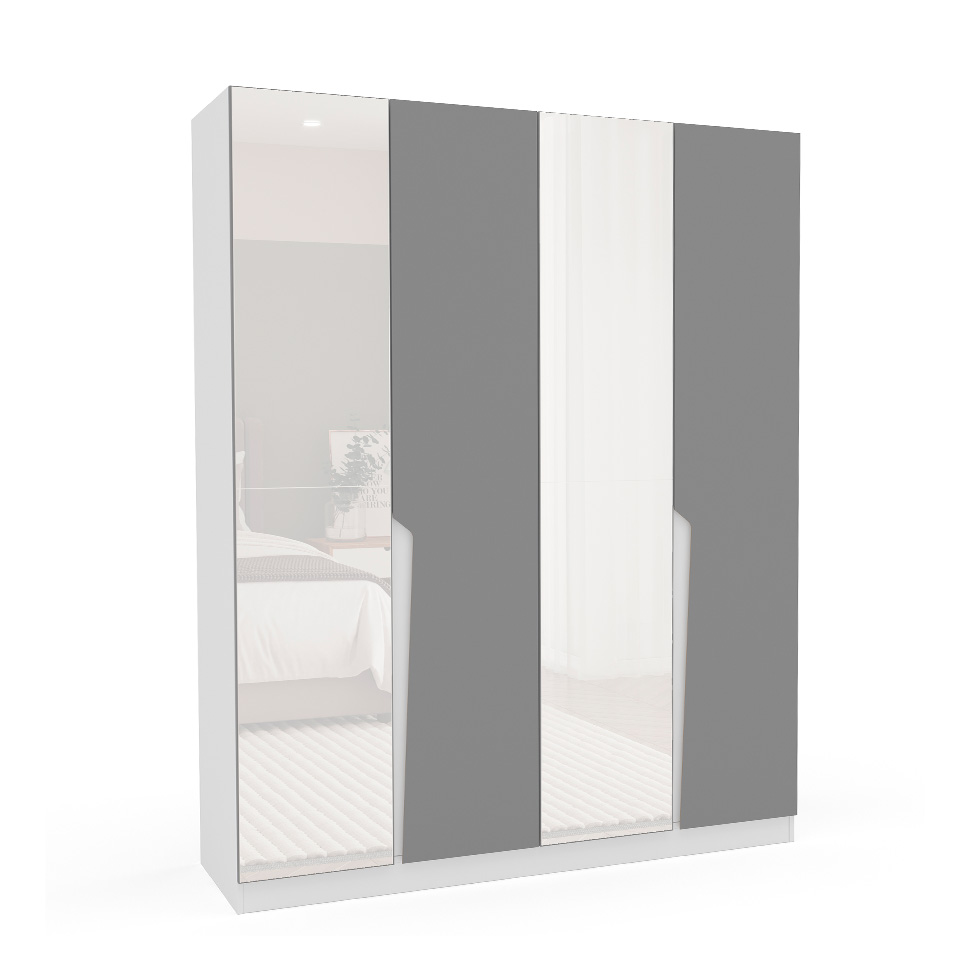 Guarda-Roupa Casal com Espelho Porto 4 Portas 4 Gavetas Branco e Cinza