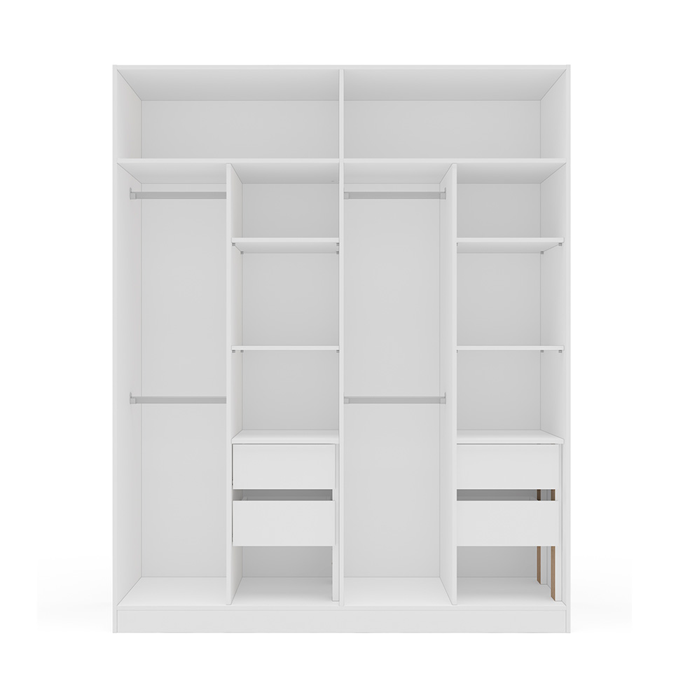 Guarda-Roupa Casal com Espelho Porto 4 Portas 4 Gavetas Branco e Cinza