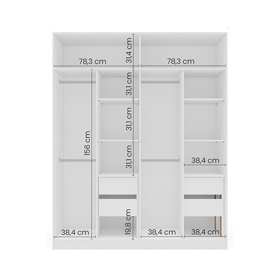 Guarda-Roupa Casal com Espelho Porto 4 Portas 4 Gavetas Branco e Cinza