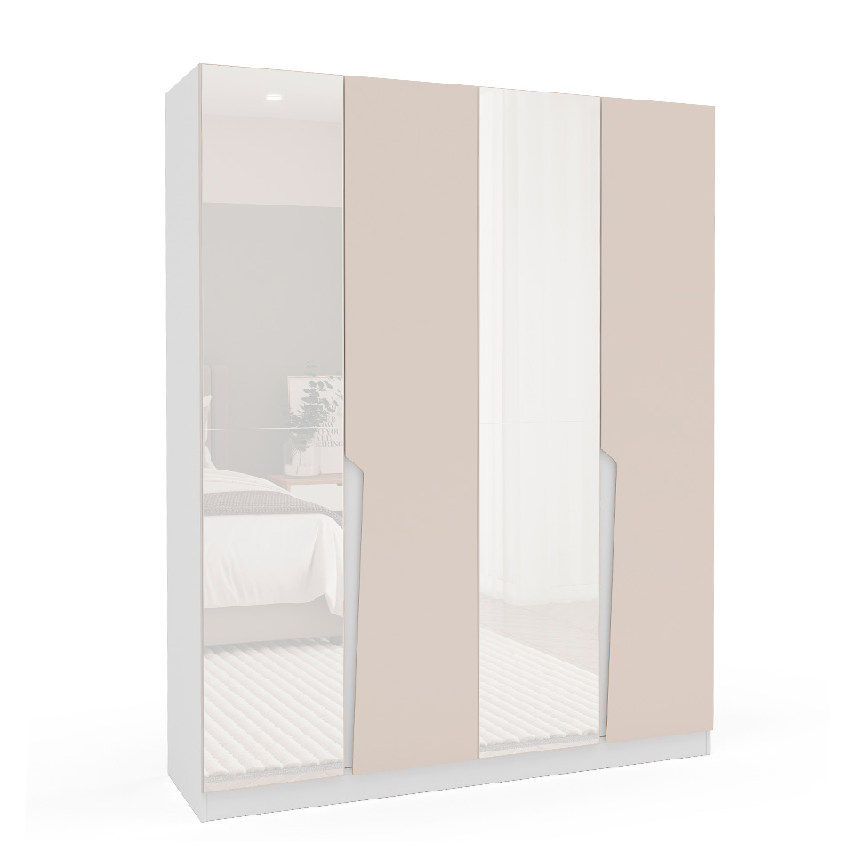 Guarda-Roupa Casal com Espelho Porto 4 Portas 4 Gavetas Branco e Creme