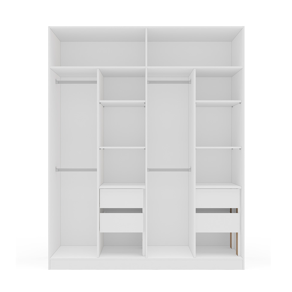 Guarda-Roupa Casal com Espelho Porto 4 Portas 4 Gavetas Branco e Creme