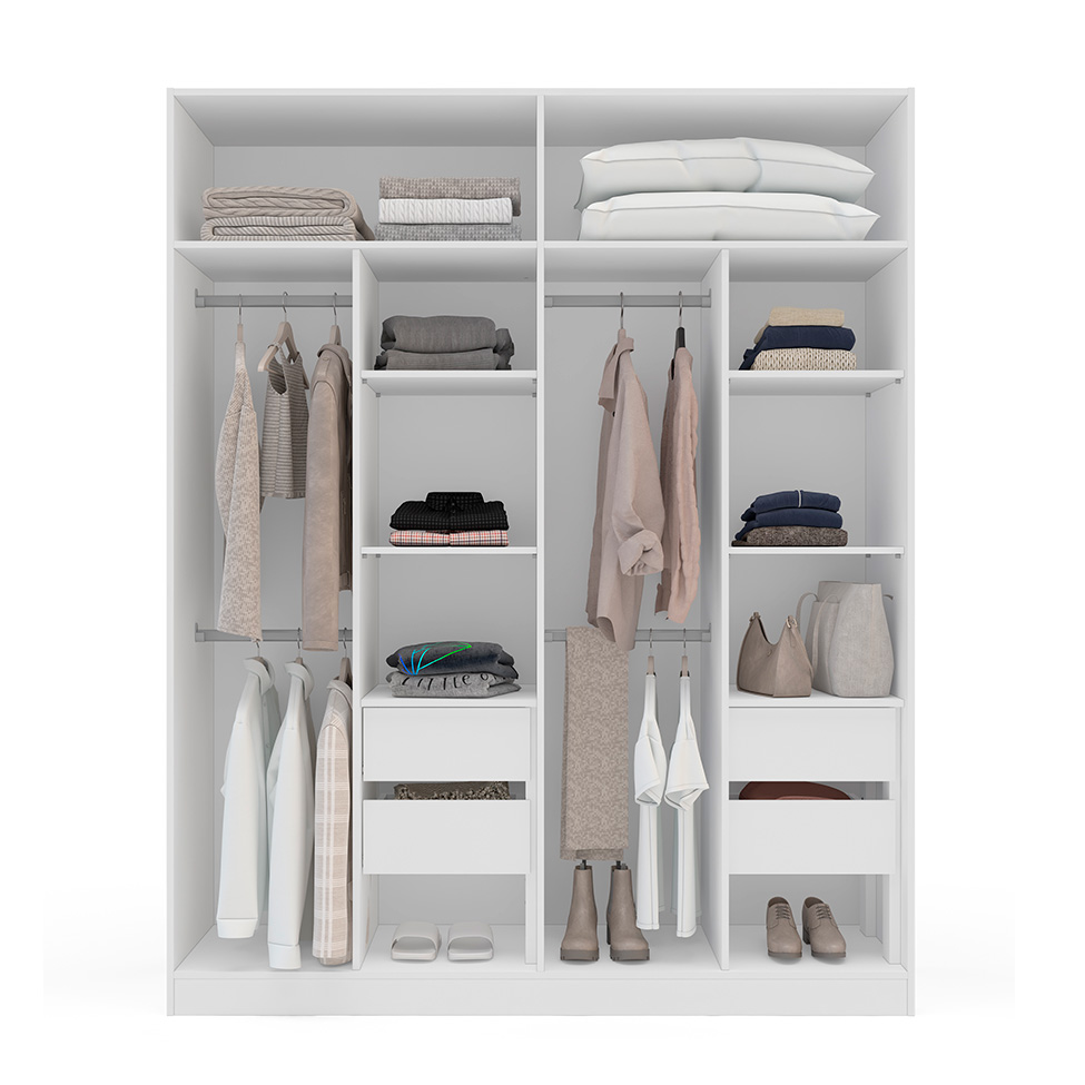 Guarda-Roupa Casal com Espelho Porto 4 Portas 4 Gavetas Branco e Verde