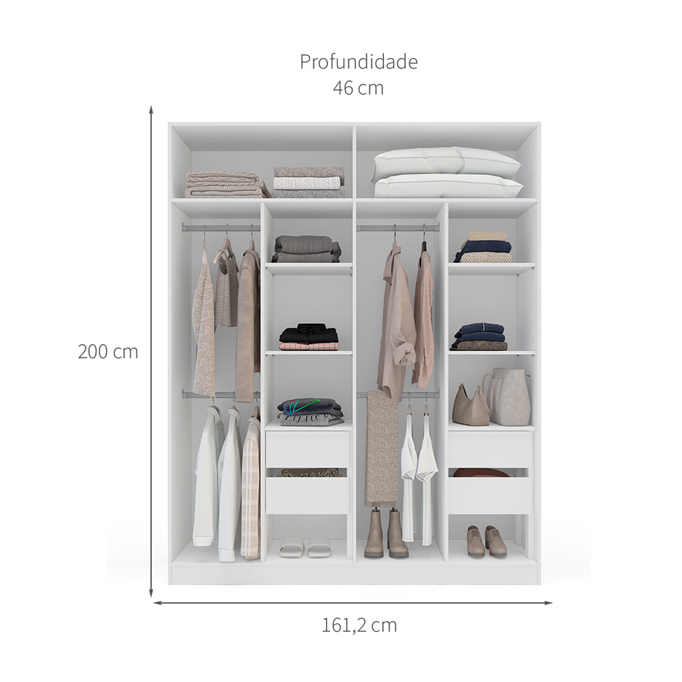 Guarda-Roupa Casal com Espelho Porto 4 Portas 4 Gavetas Branco e Verde