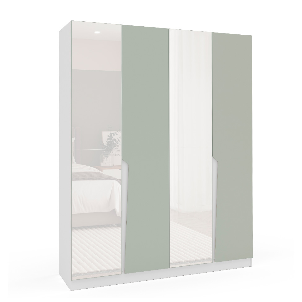 Guarda-Roupa Casal com Espelho Porto 4 Portas 4 Gavetas Branco e Verde