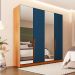 Guarda-Roupa Casal com Espelho Porto 4 Portas 4 Gavetas Freijó e Azul