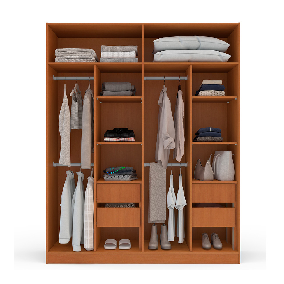 Guarda-Roupa Casal com Espelho Porto 4 Portas 4 Gavetas Freijó e Branco