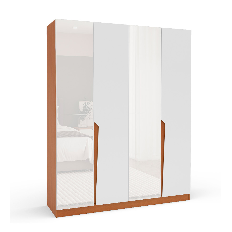 Guarda-Roupa Casal com Espelho Porto 4 Portas 4 Gavetas Freijó e Branco