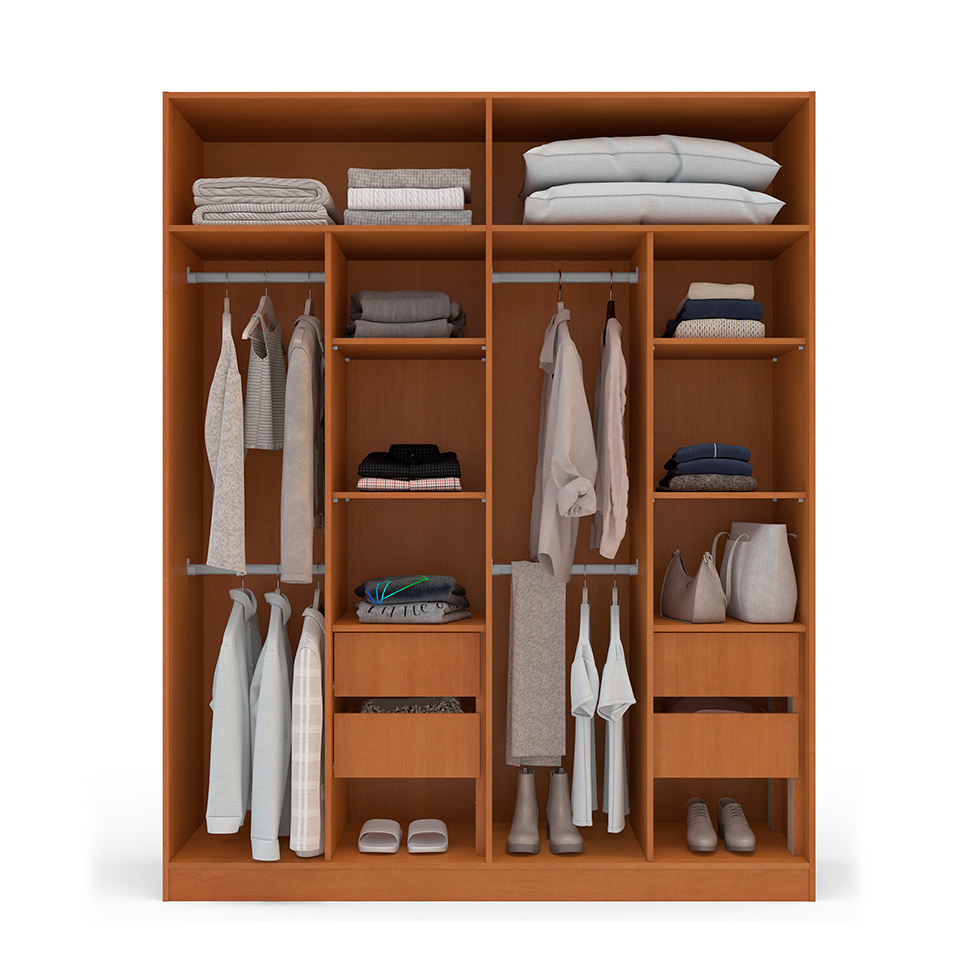Guarda-Roupa Casal com Espelho Porto 4 Portas 4 Gavetas Freijó e Creme