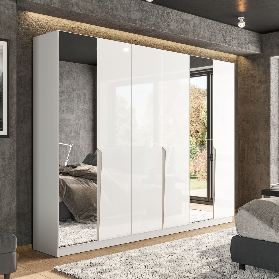 Guarda-Roupa Casal com Espelho Porto 6 Portas 4 Gavetas Branco