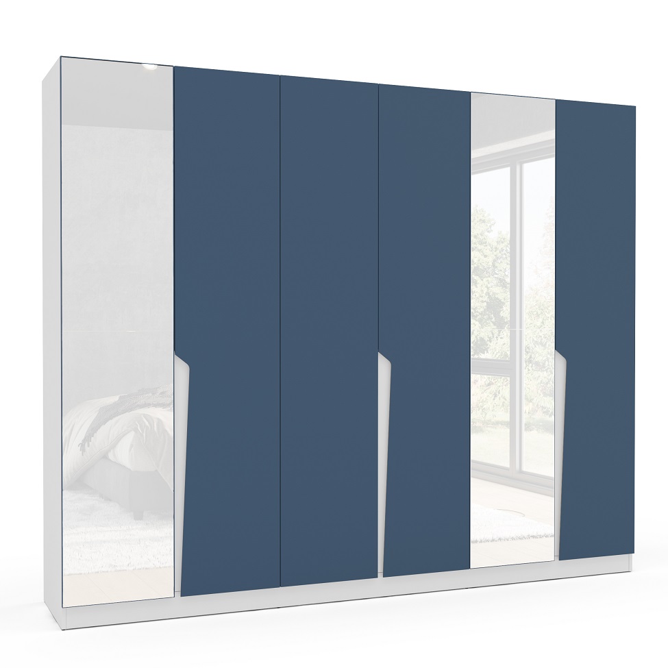 Guarda-Roupa Casal com Espelho Porto 6 Portas 4 Gavetas Branco e Azul