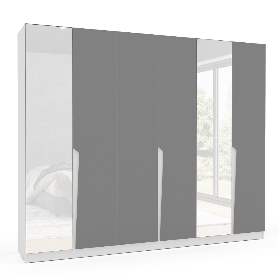 Guarda-Roupa Casal com Espelho Porto 6 Portas 4 Gavetas Branco e Cinza