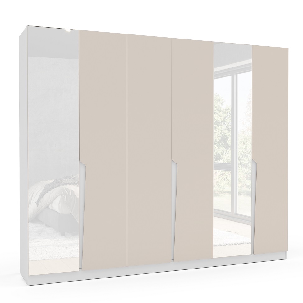Guarda-Roupa Casal com Espelho Porto 6 Portas 4 Gavetas Branco e Creme