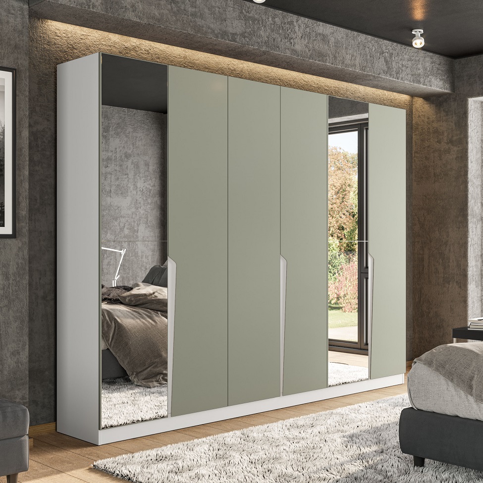 Guarda-Roupa Casal com Espelho Porto 6 Portas 4 Gavetas Branco e Verde
