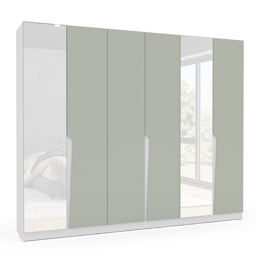 Guarda-Roupa Casal com Espelho Porto 6 Portas 4 Gavetas Branco e Verde