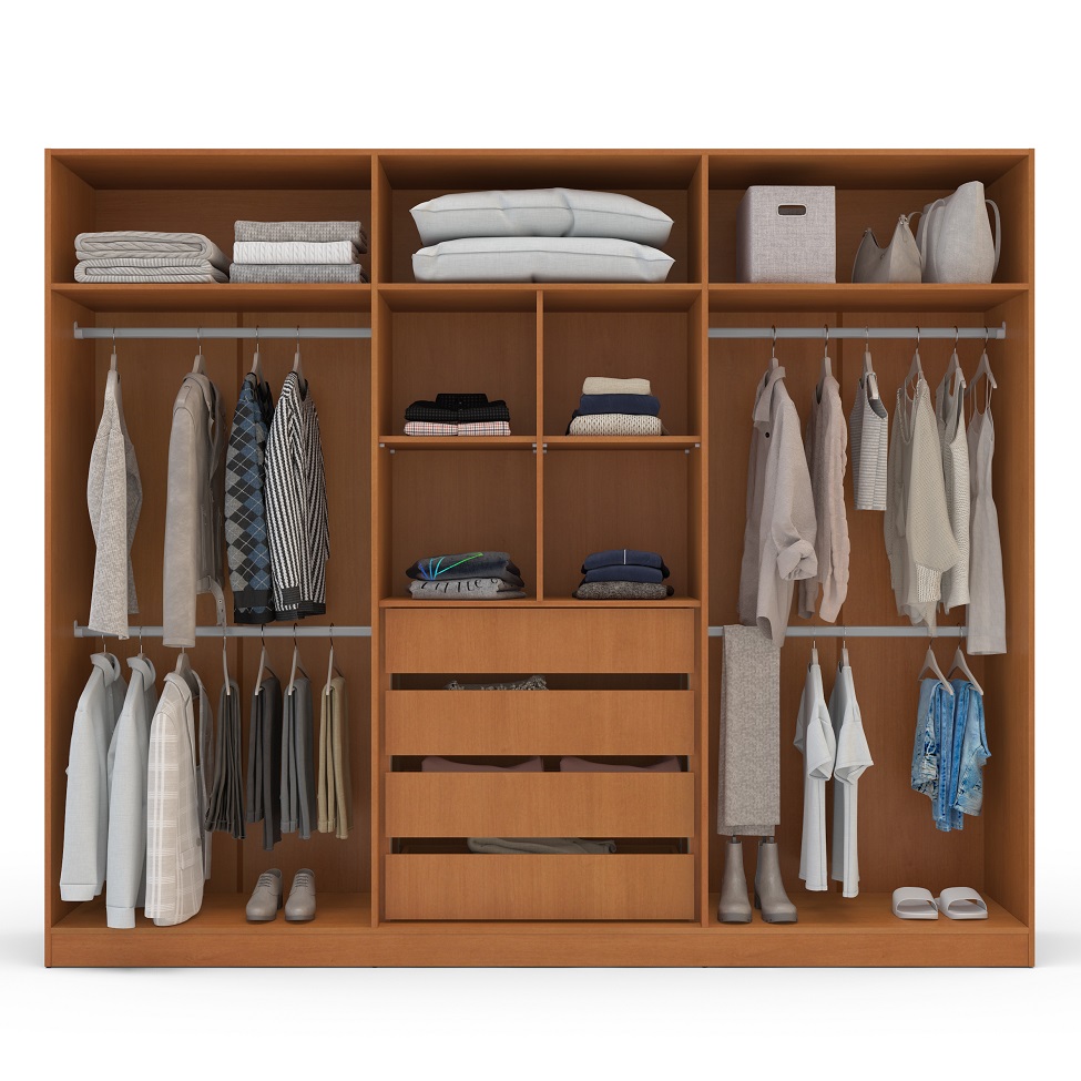 Guarda-Roupa Casal com Espelho Porto 6 Portas 4 Gavetas Freijó e Azul