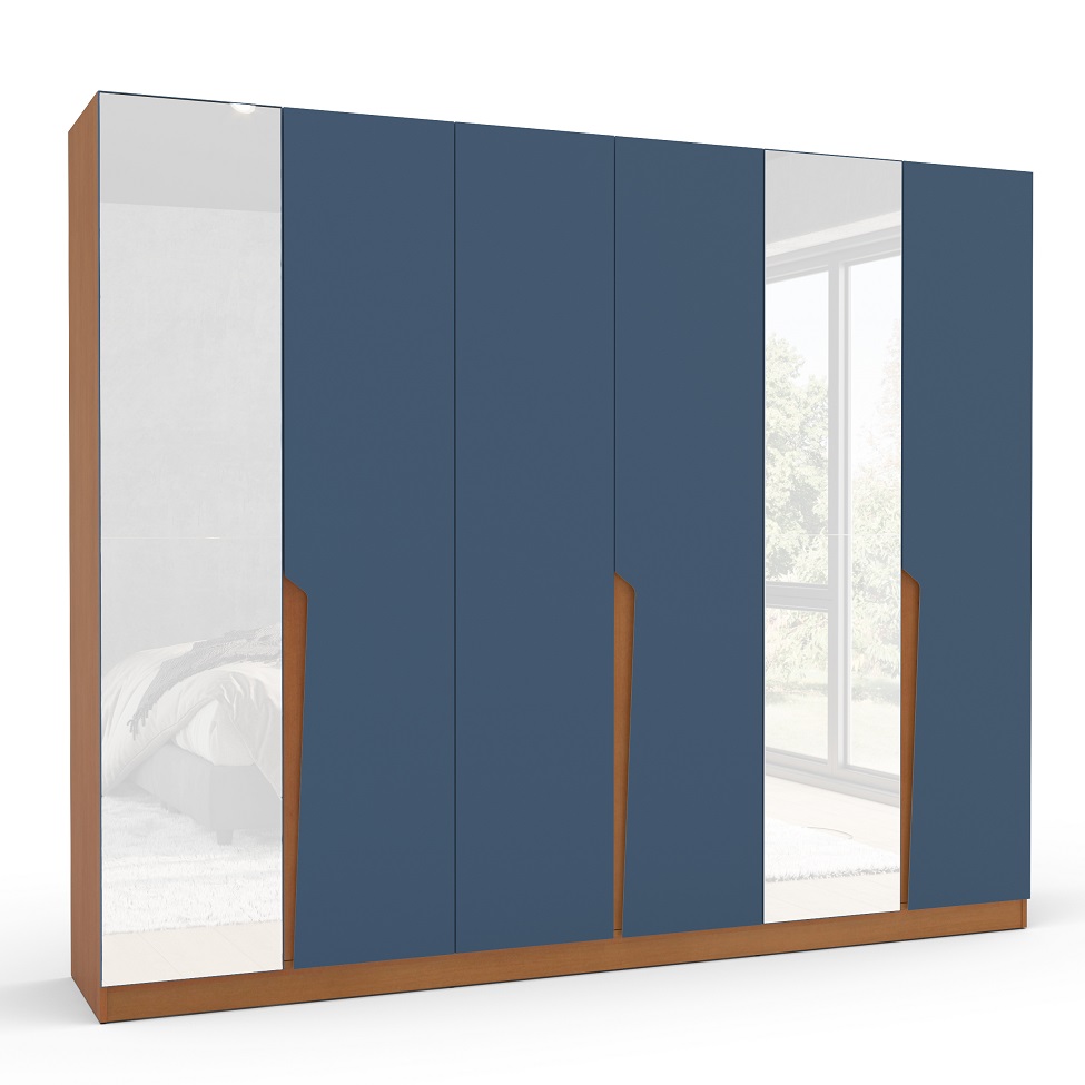 Guarda-Roupa Casal com Espelho Porto 6 Portas 4 Gavetas Freijó e Azul