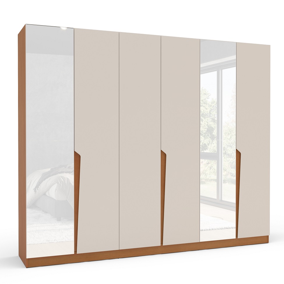 Guarda-Roupa Casal com Espelho Porto 6 Portas 4 Gavetas Freijó e Creme