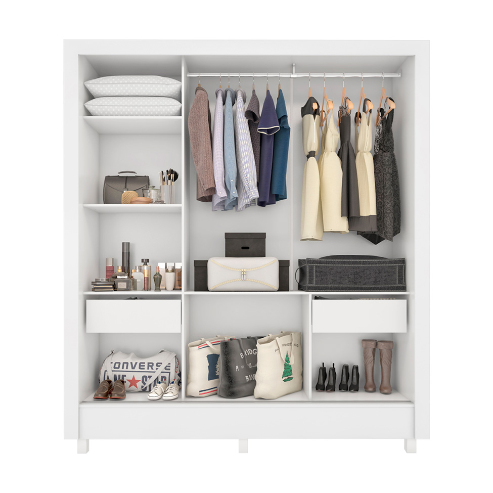 Guarda-Roupa Casal com Espelho Ravel 3 Portas 2 Gavetas Branco