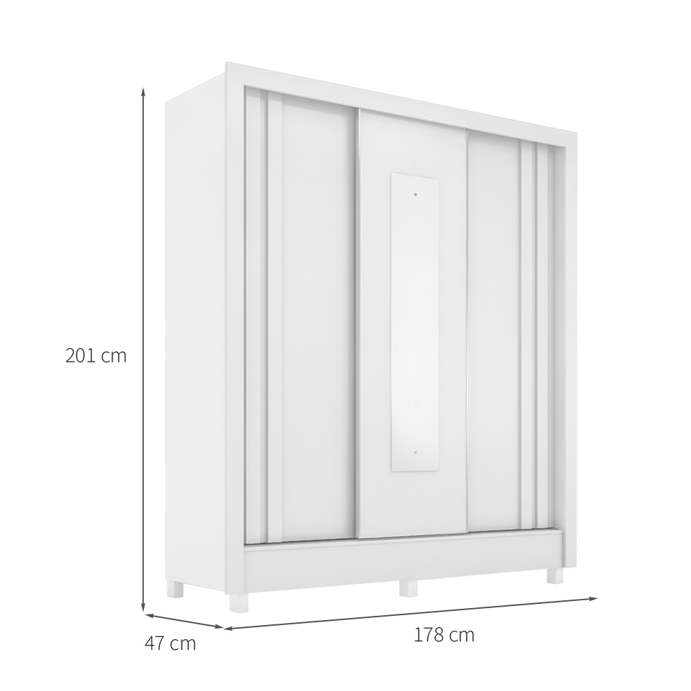 Guarda-Roupa Casal com Espelho Ravel 3 Portas 2 Gavetas Branco
